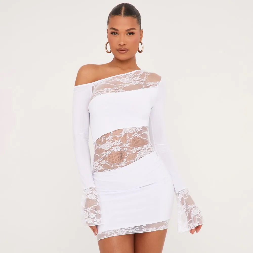 BRAND NEW Elegant White Lace Cut Off-Shoulder Dress